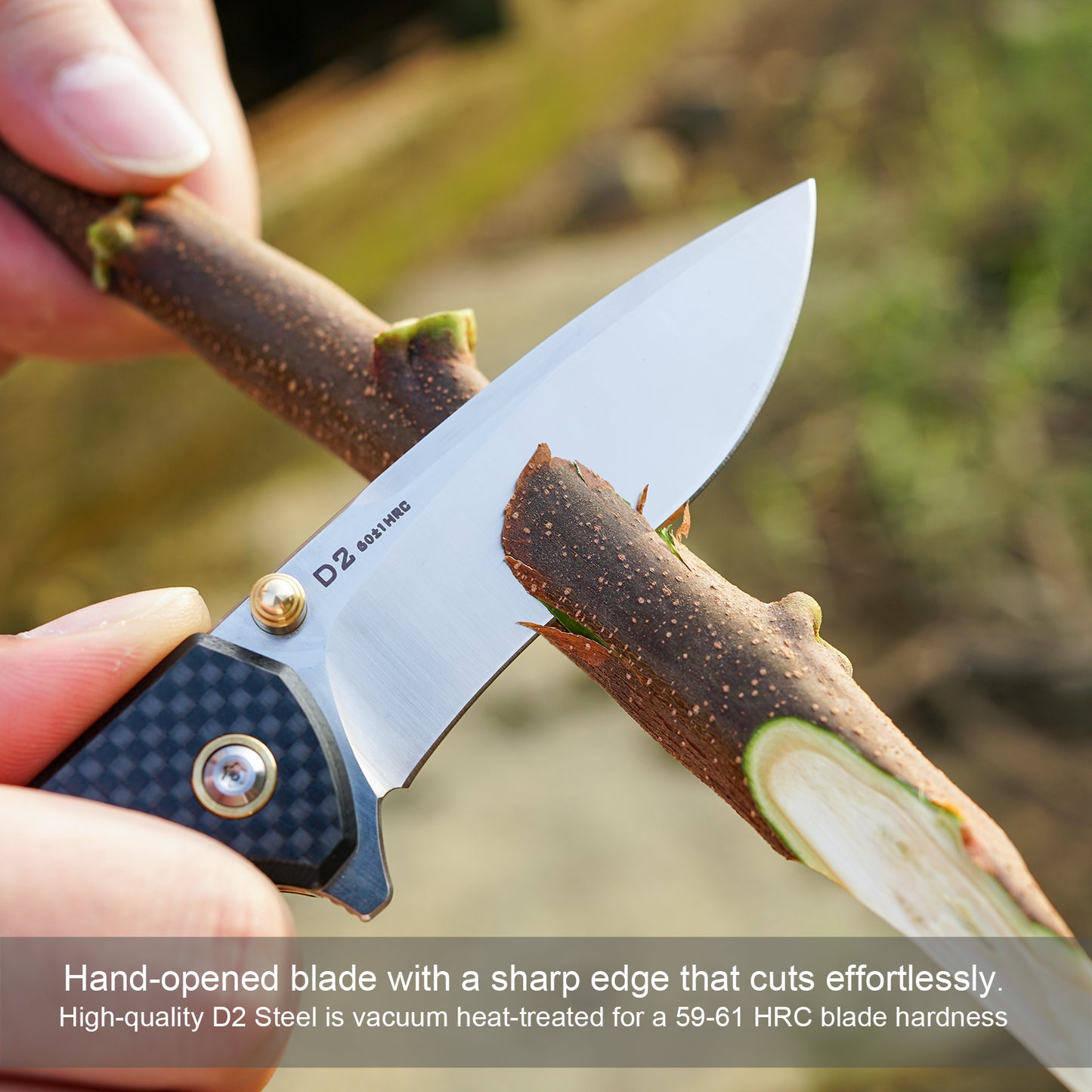 FORESAIL Flipper Folding Pocket knife,3in D2 Steel Blade and Carbon Fiber Handle,with pocket Clip.Button Lock Everyday Carry Knife for Men.Tactical knives,EDC knife camping use