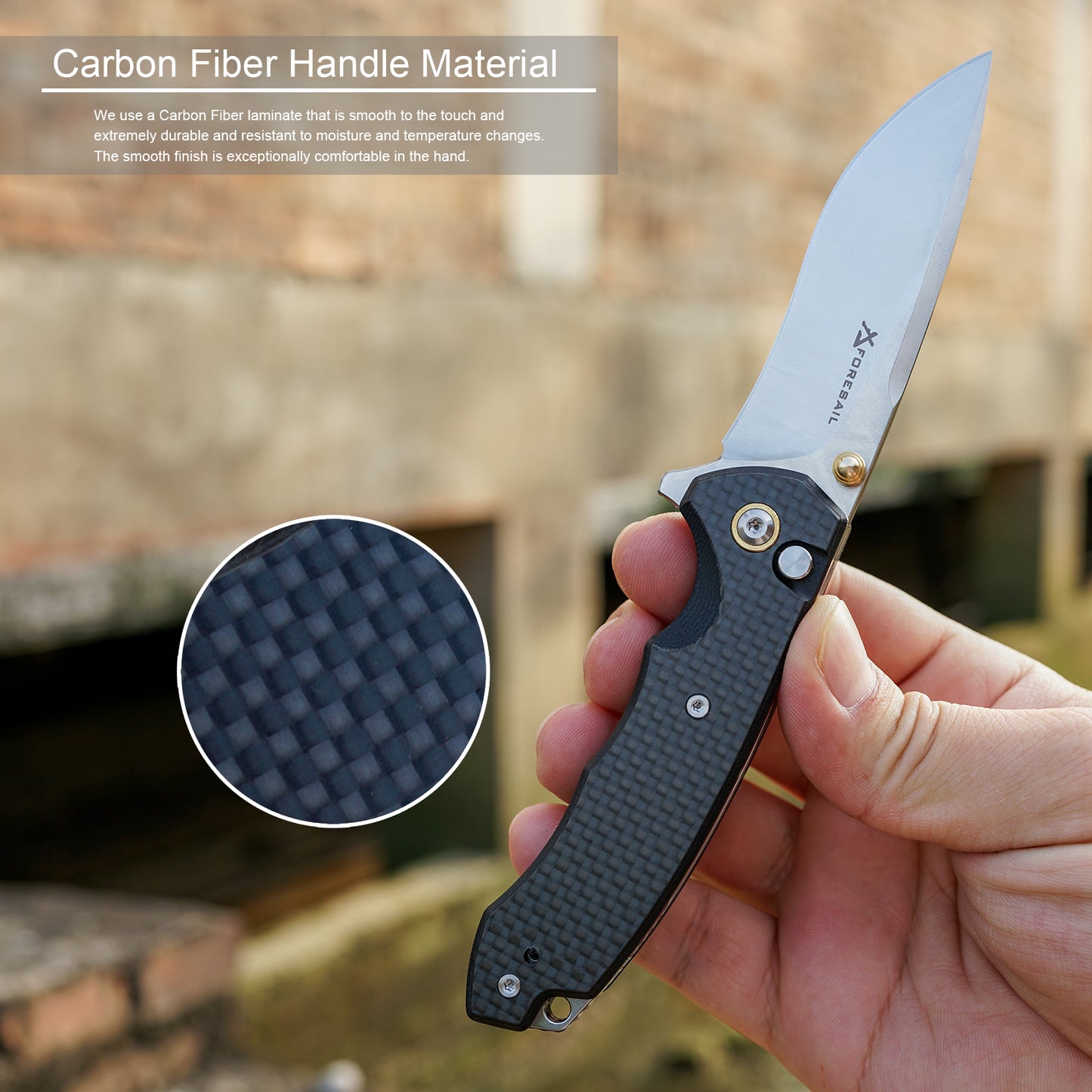 FORESAIL Flipper Folding Pocket knife,3in D2 Steel Blade and Carbon Fiber Handle,with pocket Clip.Button Lock Everyday Carry Knife for Men.Tactical knives,EDC knife camping use
