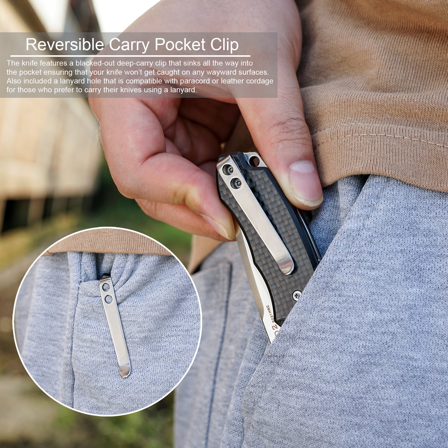 FORESAIL Flipper Folding Pocket knife,3in D2 Steel Blade and Carbon Fiber Handle,with pocket Clip.Button Lock Everyday Carry Knife for Men.Tactical knives,EDC knife camping use