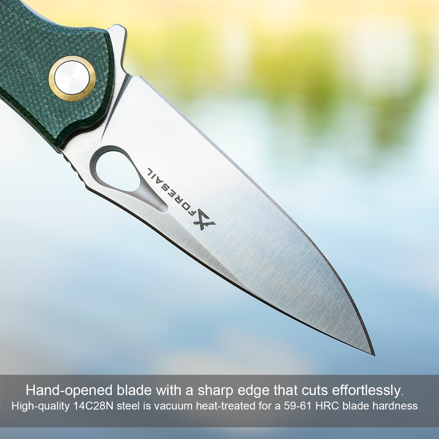 FORESAIL Practical Pocket knife made with 3.62inch14C28N blade and 4.8 inch Micarta handle with Reversible Deep-carry Pocket Clip, Flipper. For Outdoor Camping and Gift, EDC Knife