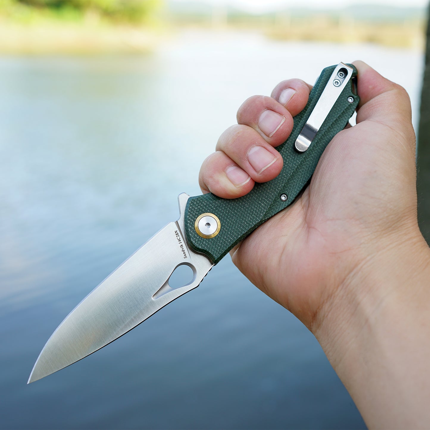 FORESAIL Practical Pocket knife made with 3.62inch14C28N blade and 4.8 inch Micarta handle with Reversible Deep-carry Pocket Clip, Flipper. For Outdoor Camping and Gift, EDC Knife