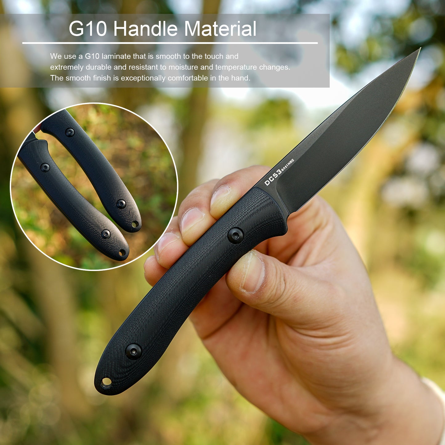 FORESAIL Small Fixed Blade Knife,3.27 inch DC53 Steel Blade and G10 Handle,with Kydex Sheath,Fixed EDC Tactical Knife for Men Women,Outdoor Hiking Camping Knives