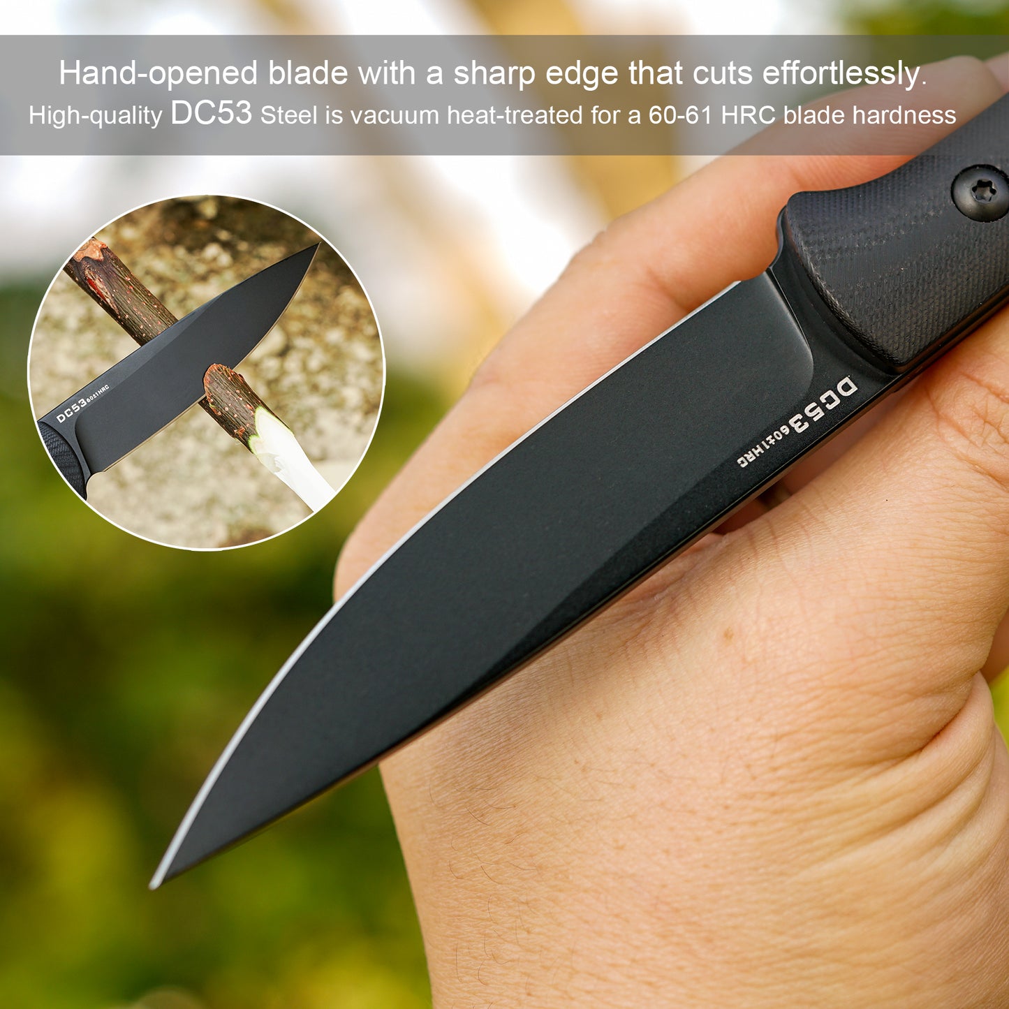 FORESAIL Small Fixed Blade Knife,3.27 inch DC53 Steel Blade and G10 Handle,with Kydex Sheath,Fixed EDC Tactical Knife for Men Women,Outdoor Hiking Camping Knives