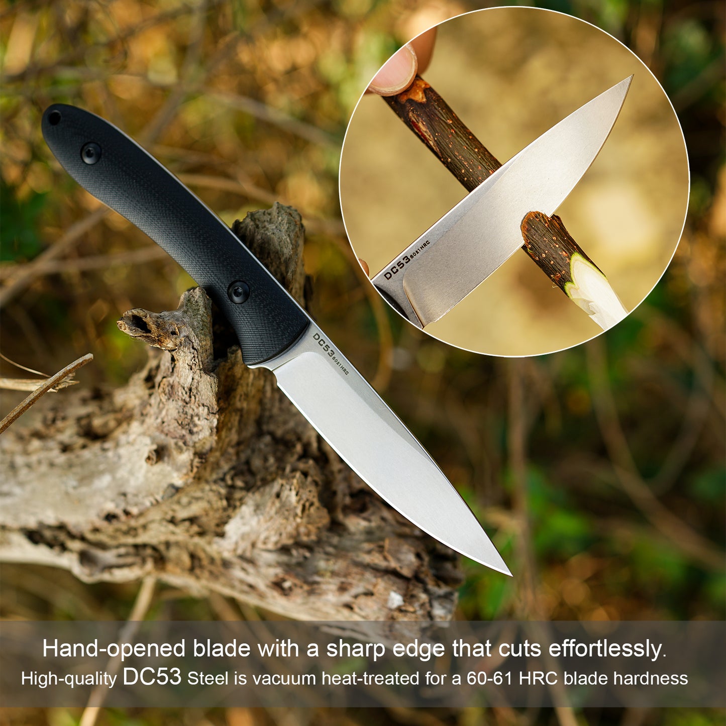 FORESAIL Small Fixed Blade Knife,3.27inch DC53 Steel Blade and G10 Handle,with Kydex Sheath,Fixed EDC Tactical Knife for Men Women,Outdoor Hiking Camping Knives