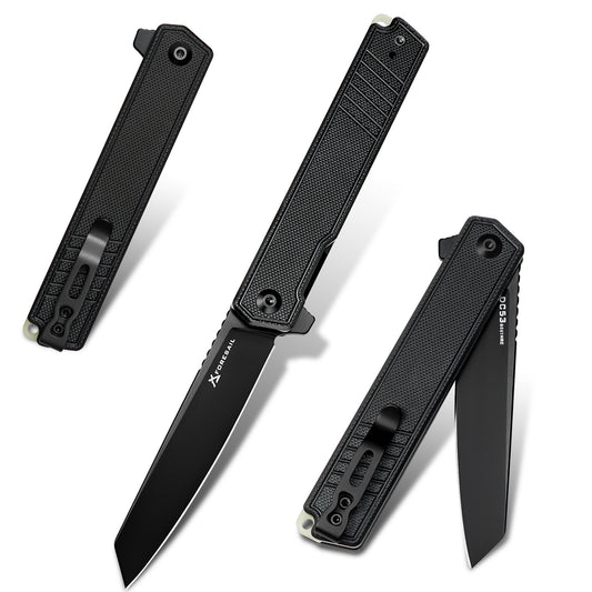 FORESAIL EDC Folding Pocket Knife,3.54IN DC53 Steel Blade,4.5IN G10 Handle with Glow-in-the-Dark Backspacer, Ball Bearing Pivot EDC Utility Knife with Reversible Clip for Daily Camping Outdoor Use