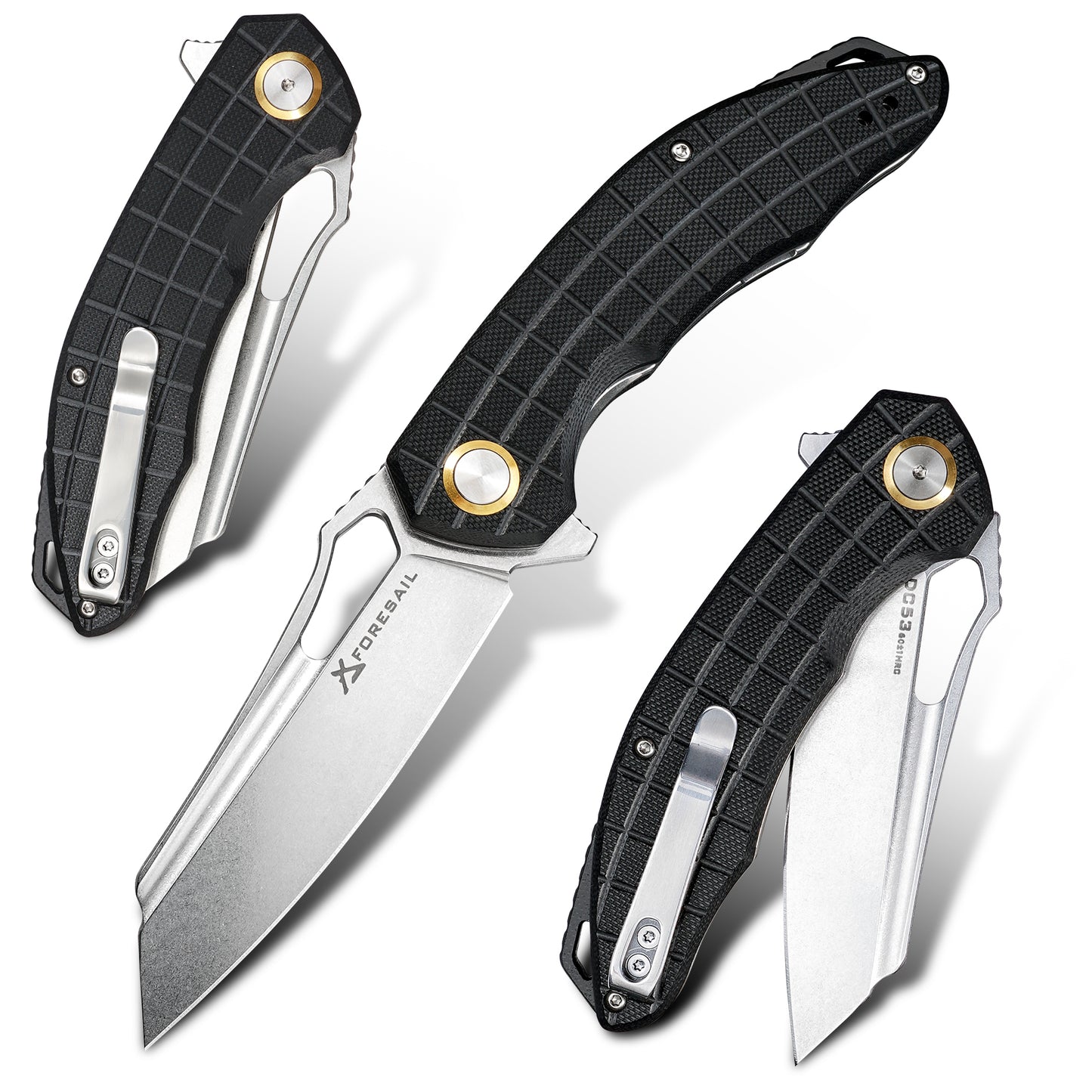 FORESAIL Folding Pocket Knife, 3.54" DC53 Steel Blade,4.65" G10 Handle, Liner Lock, Reversible Pocket Clip for Everyday Carry, Outdoor Activities