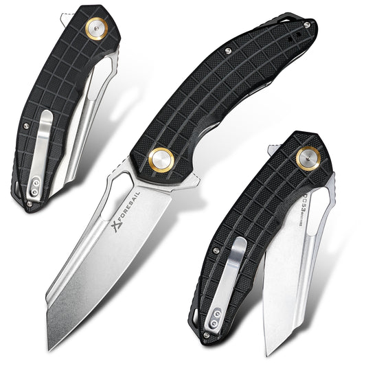 FORESAIL Folding Pocket Knife, 3.54" DC53 Steel Blade,4.65" G10 Handle, Liner Lock, Reversible Pocket Clip for Everyday Carry, Outdoor Activities