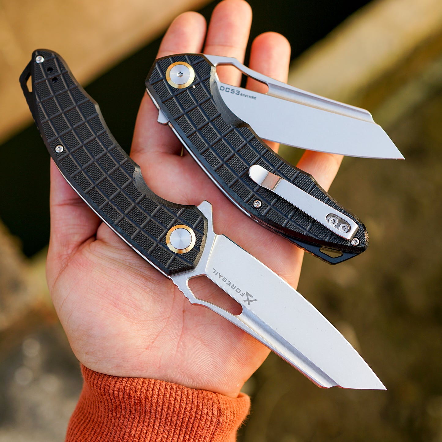 FORESAIL Folding Pocket Knife, 3.54" DC53 Steel Blade,4.65" G10 Handle, Liner Lock, Reversible Pocket Clip for Everyday Carry, Outdoor Activities