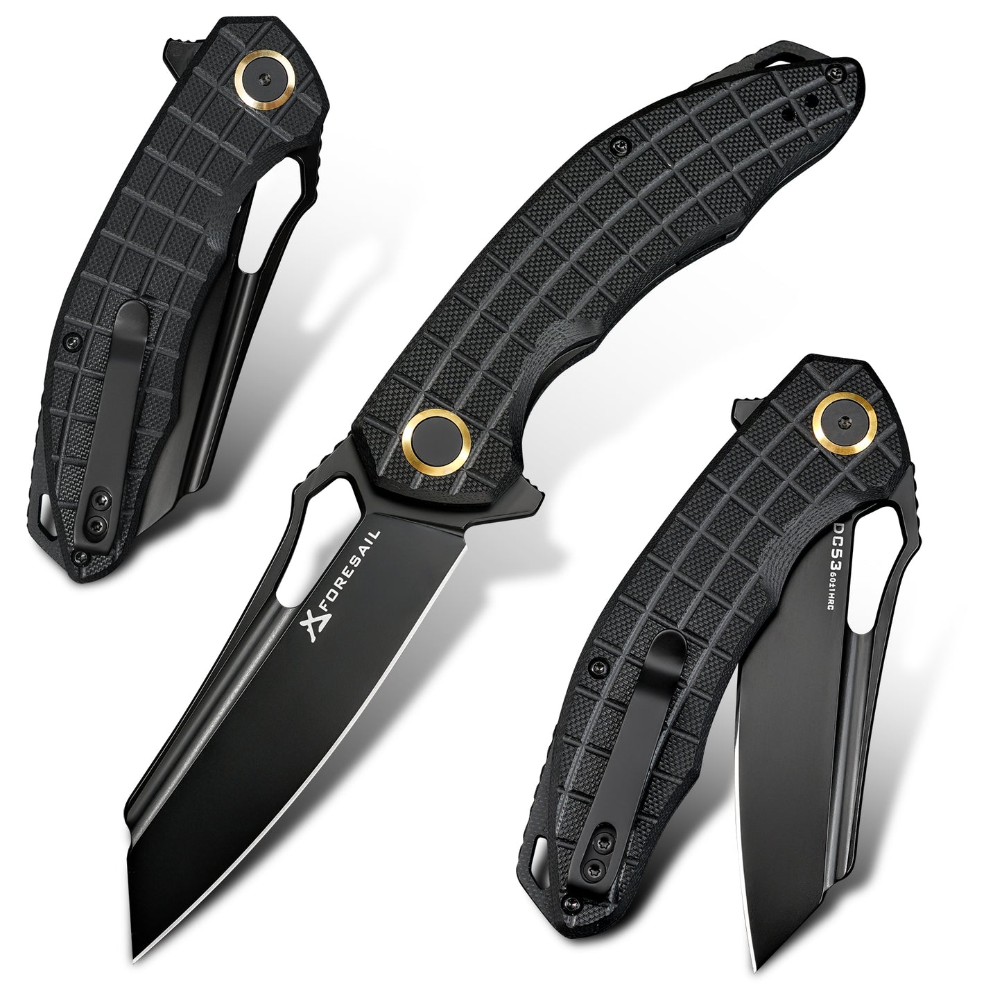 FORESAIL Folding Pocket Knife, 3.54" DC53 Steel Blade,4.65" G10 Handle, Liner Lock, Reversible Pocket Clip for Everyday Carry, Outdoor Activities