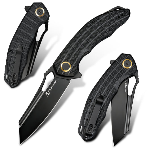 FORESAIL Folding Pocket Knife, 3.54" DC53 Steel Blade,4.65" G10 Handle, Liner Lock, Reversible Pocket Clip for Everyday Carry, Outdoor Activities