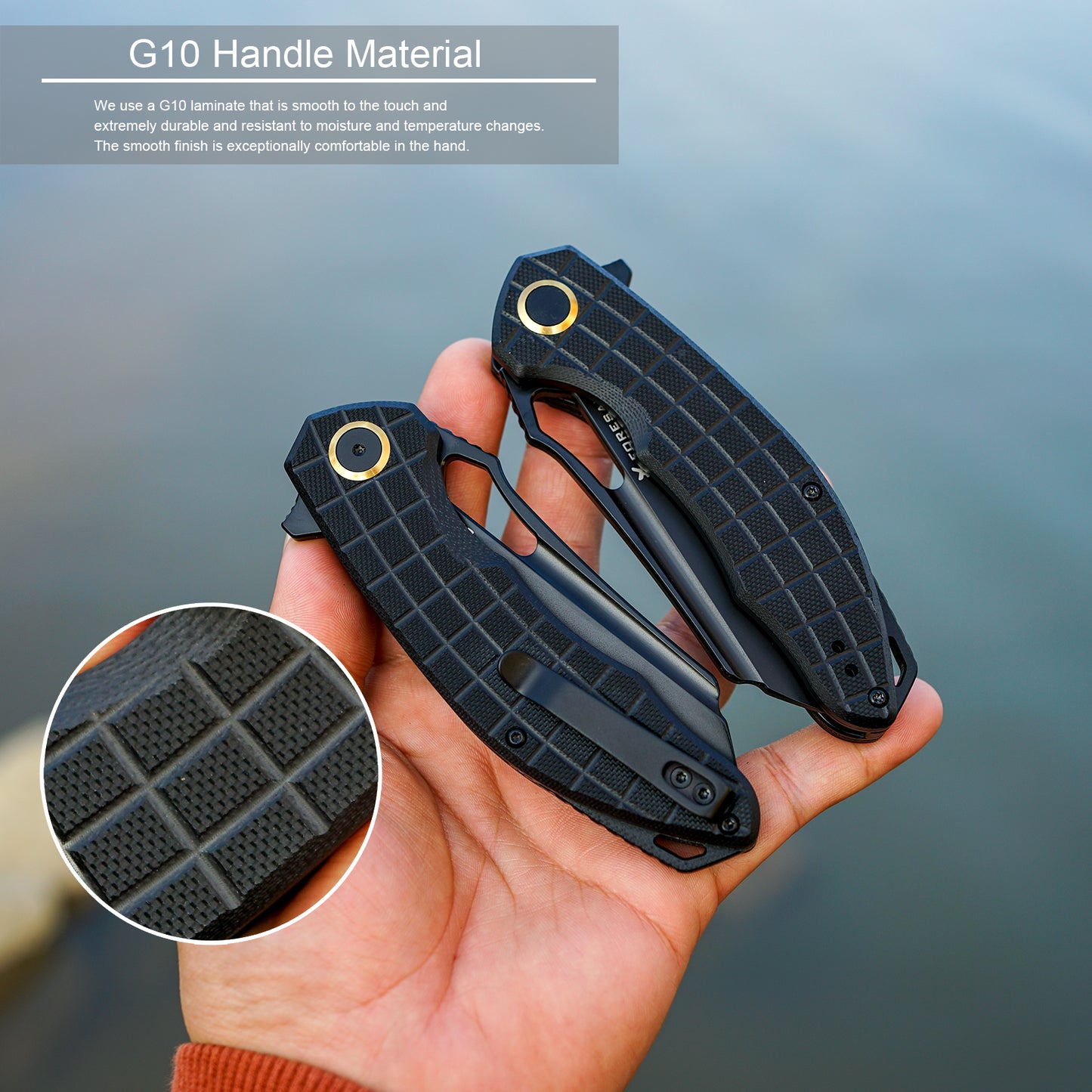 FORESAIL Folding Pocket Knife, 3.54" DC53 Steel Blade,4.65" G10 Handle, Liner Lock, Reversible Pocket Clip for Everyday Carry, Outdoor Activities