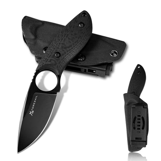 FORESAIL Small Fixed Blade Knife,With AUS-10 Steel Blade. new material handle made by fusing G10 and carbon fiber,with Kydex Sheath,Fixed Blade EDC Knife for Men Women, Outdoor Hunting Hiking Camping Knives