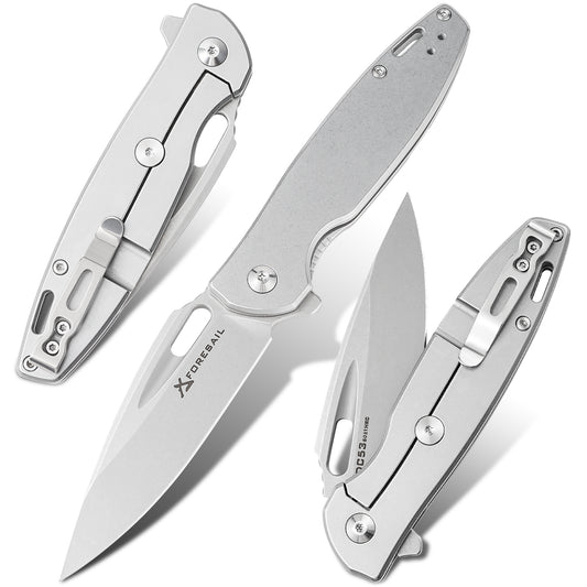 FORESAIL Folding Pocket Knife for men,3.39in DC53 Steel,Frame Lock Ball Bearing,All Metal Handle Stainless Steel,Frame Lock,pocket Clip,EDC Carry Small Knives,Flipper,Outdoor Camping Fishing.