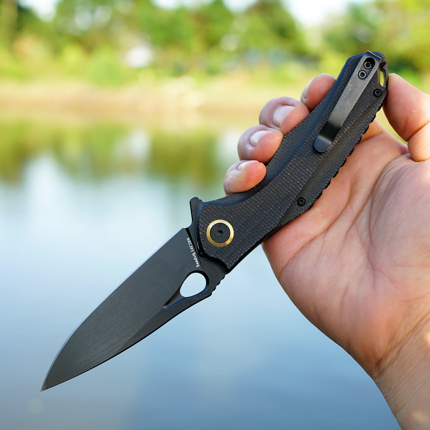 FORESAIL Practical Pocket knife made with 3.62inch 14C28N blade and 4.8inch Micarta handle with Reversible Deep-carry Pocket Clip, Flipper. For Outdoor Camping and Gift, EDC Knife