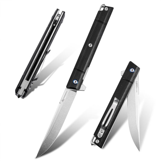 FORESAIL pocket knives  Folding pocket Knife 3.93" DC53 Steel Blade and 5" Durable G-10 Handle Big Folding Tactical knives Ball Bearings Outdoor Camping EDC knife