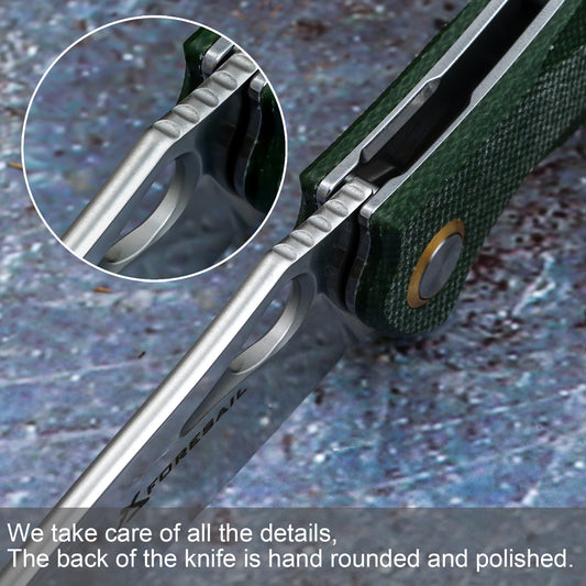 FORESAIL Practical Pocket knife made with 3.62inch14C28N blade and 4.8 inch Micarta handle with Reversible Deep-carry Pocket Clip, Flipper. For Outdoor Camping and Gift, EDC Knife