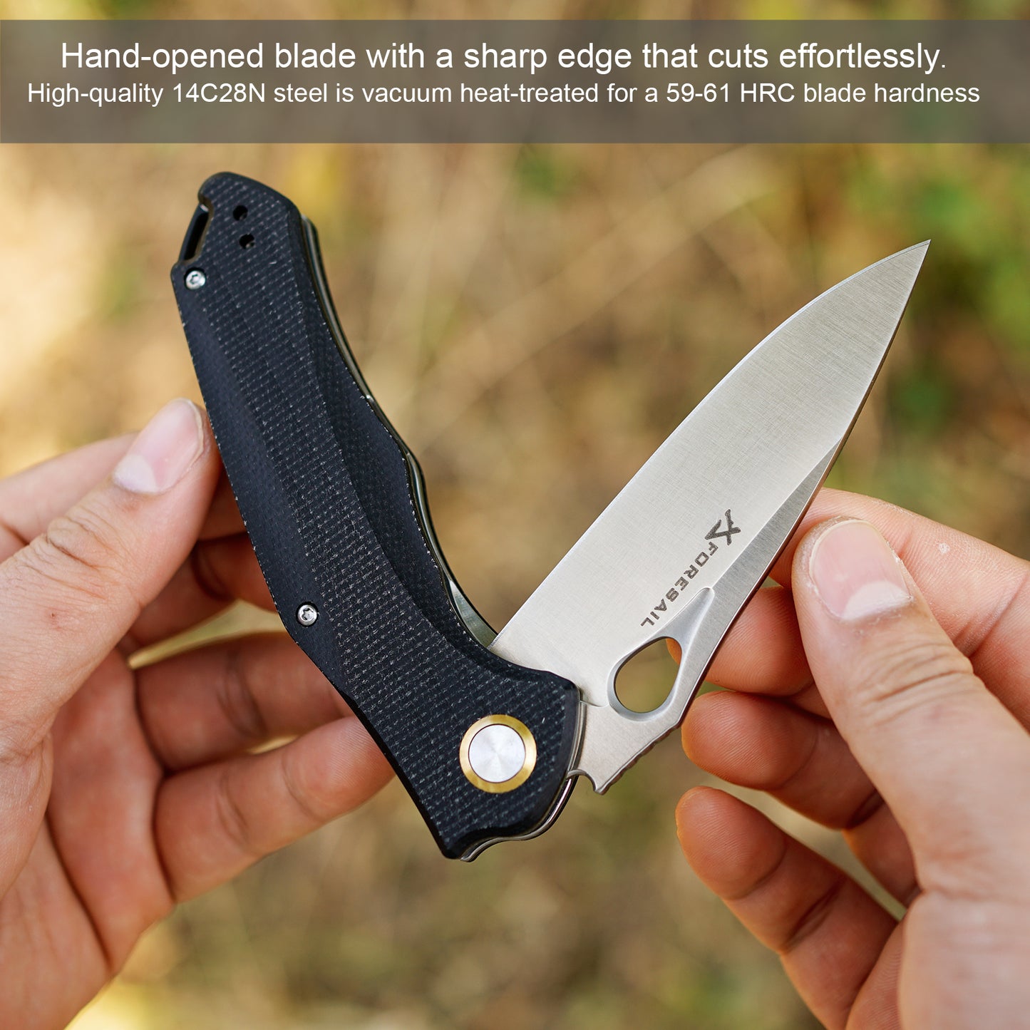 FORESAIL Practical Pocket knife made with 3.62inch14C28N blade and 4.8inch Micarta handle with Reversible Deep-carry Pocket Clip, Flipper. For Outdoor Camping and Gift, EDC Knife