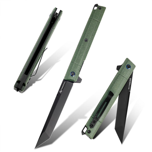 FORESAIL Folding pocket knives PVD DC53 Steel Blade Green Micarta Handle Outdoor Camping EDC knife