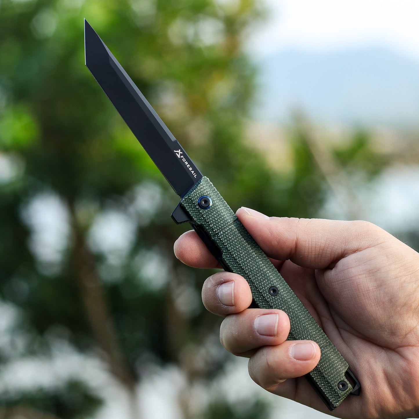 FORESAIL Folding pocket knives PVD DC53 Steel Blade Green Micarta Handle Outdoor Camping EDC knife