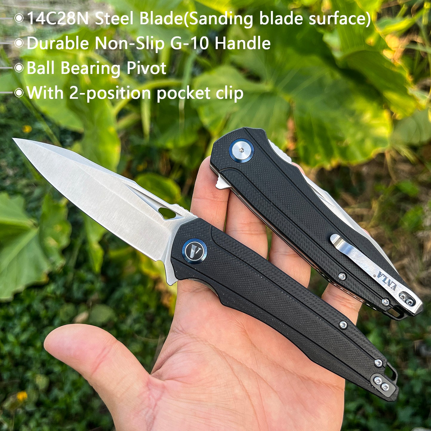 VNLA Folding Pocket Knife.with Flipper Opening,Sandvik 14C28N Blade, G10 Handle,with Pocket Clip,for Men Women,Sharp Outdoor Tool EDC Knives