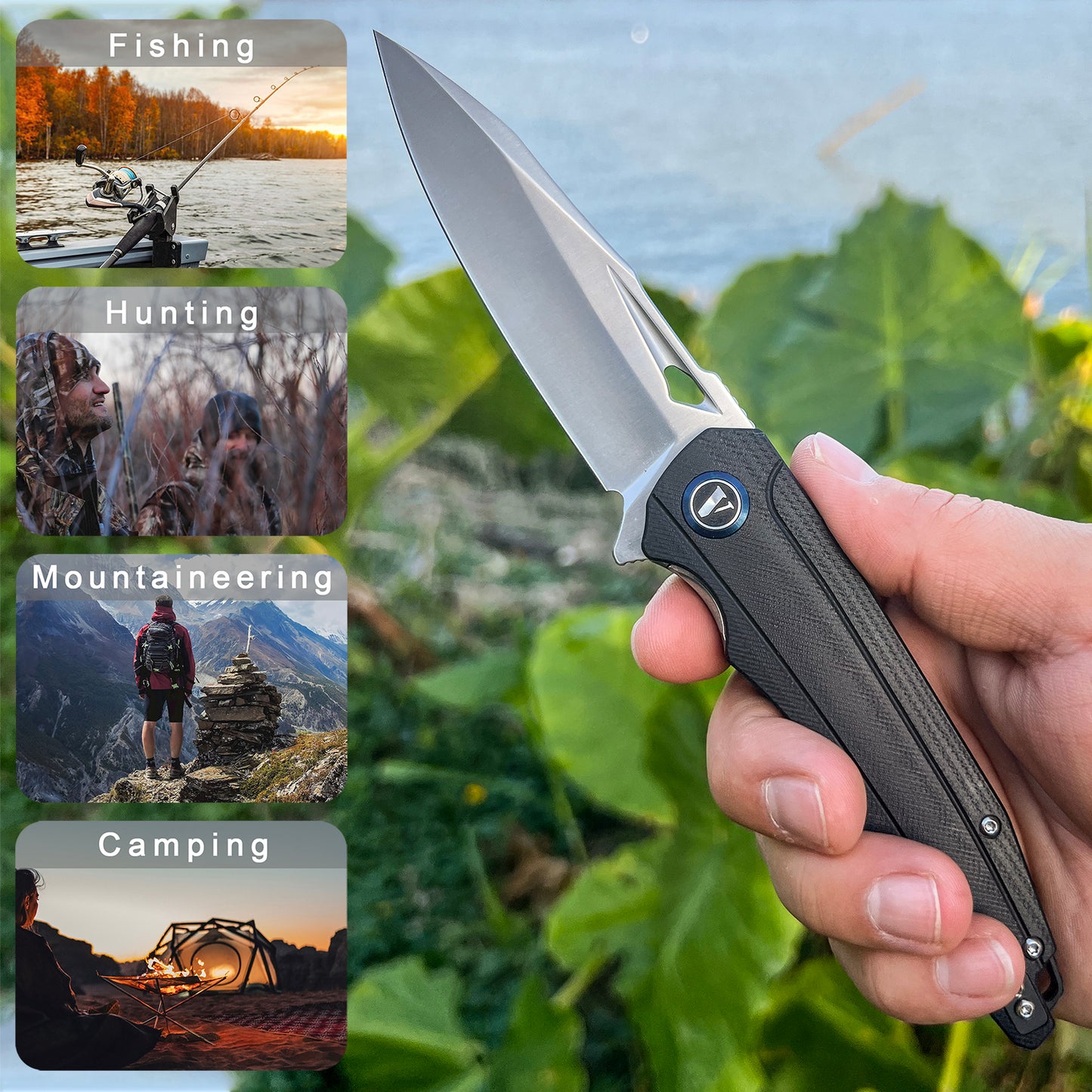VNLA Folding Pocket Knife.with Flipper Opening,Sandvik 14C28N Blade, G10 Handle,with Pocket Clip,for Men Women,Sharp Outdoor Tool EDC Knives