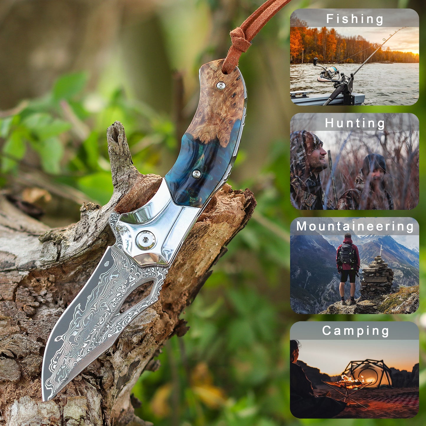 handmade Japan Damascus steel pocket knife,VG10 blade men and women Folding knife,With holster,Lining lock,resin and Maple handle,Suitable for EDC outdoor camping