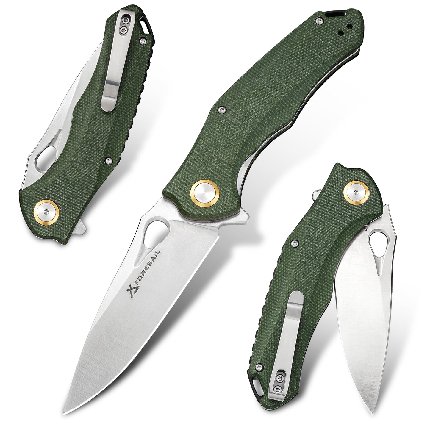 FORESAIL Practical Pocket knife made with 3.62inch14C28N blade and 4.8 inch Micarta handle with Reversible Deep-carry Pocket Clip, Flipper. For Outdoor Camping and Gift, EDC Knife