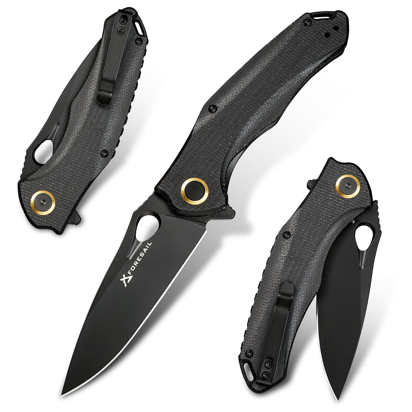 FORESAIL Practical Pocket knife made with 3.62inch 14C28N blade and 4.8inch Micarta handle with Reversible Deep-carry Pocket Clip, Flipper. For Outdoor Camping and Gift, EDC Knife