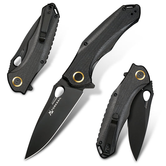 FORESAIL Practical Pocket knife made with 3.62inch 14C28N blade and 4.8inch Micarta handle with Reversible Deep-carry Pocket Clip, Flipper. For Outdoor Camping and Gift, EDC Knife