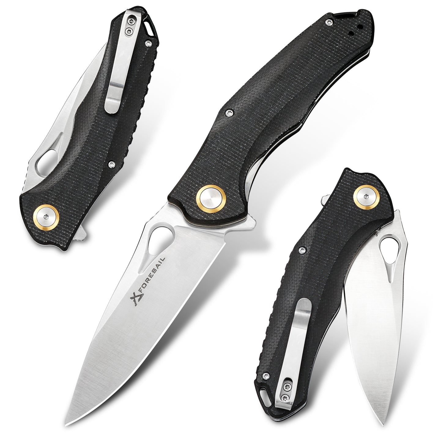FORESAIL Practical Pocket knife made with 3.62inch14C28N blade and 4.8inch Micarta handle with Reversible Deep-carry Pocket Clip, Flipper. For Outdoor Camping and Gift, EDC Knife
