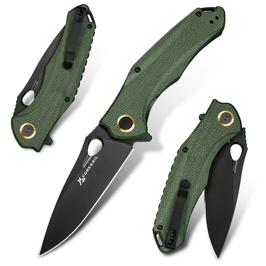 FORESAIL Practical Pocket knife made with 3.62inch14C28N blade and 4.8 inch Micarta handle with Reversible Deep-carry Pocket Clip, Flipper. For Outdoor Camping and Gift, EDC Knife