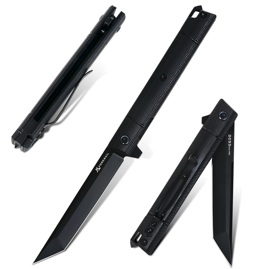 FORESAIL Folding pocket knives PVD DC53 Steel Blade Outdoor Camping EDC knife(Black PVD TantoPoint Blade)
