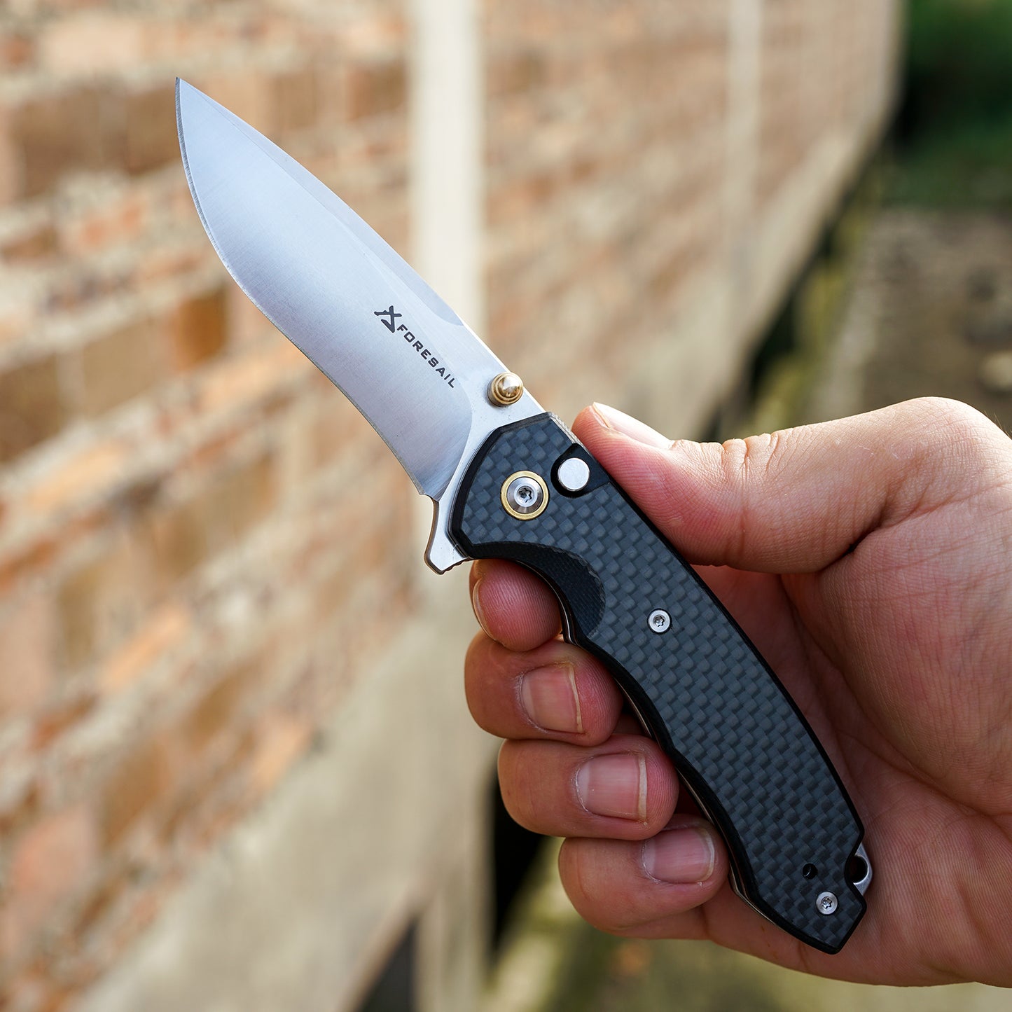FORESAIL Flipper Folding Pocket knife,3in D2 Steel Blade and Carbon Fiber Handle,with pocket Clip.Button Lock Everyday Carry Knife for Men.Tactical knives,EDC knife camping use