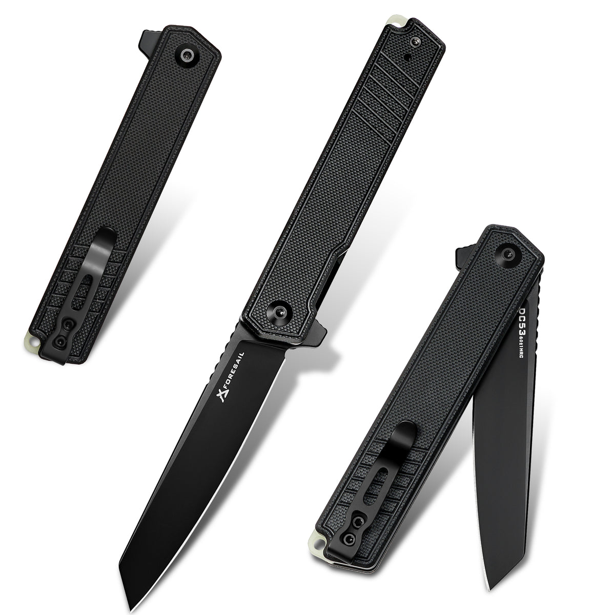 FORESAIL  EDC Folding Pocket Knife,3.54IN DC53 Steel Blade,4.5IN G10 Handle with Glow-in-the-Dark Backspacer, Ball Bearing Pivot EDC Utility Knife with Reversible Clip for Daily Camping Outdoor Use