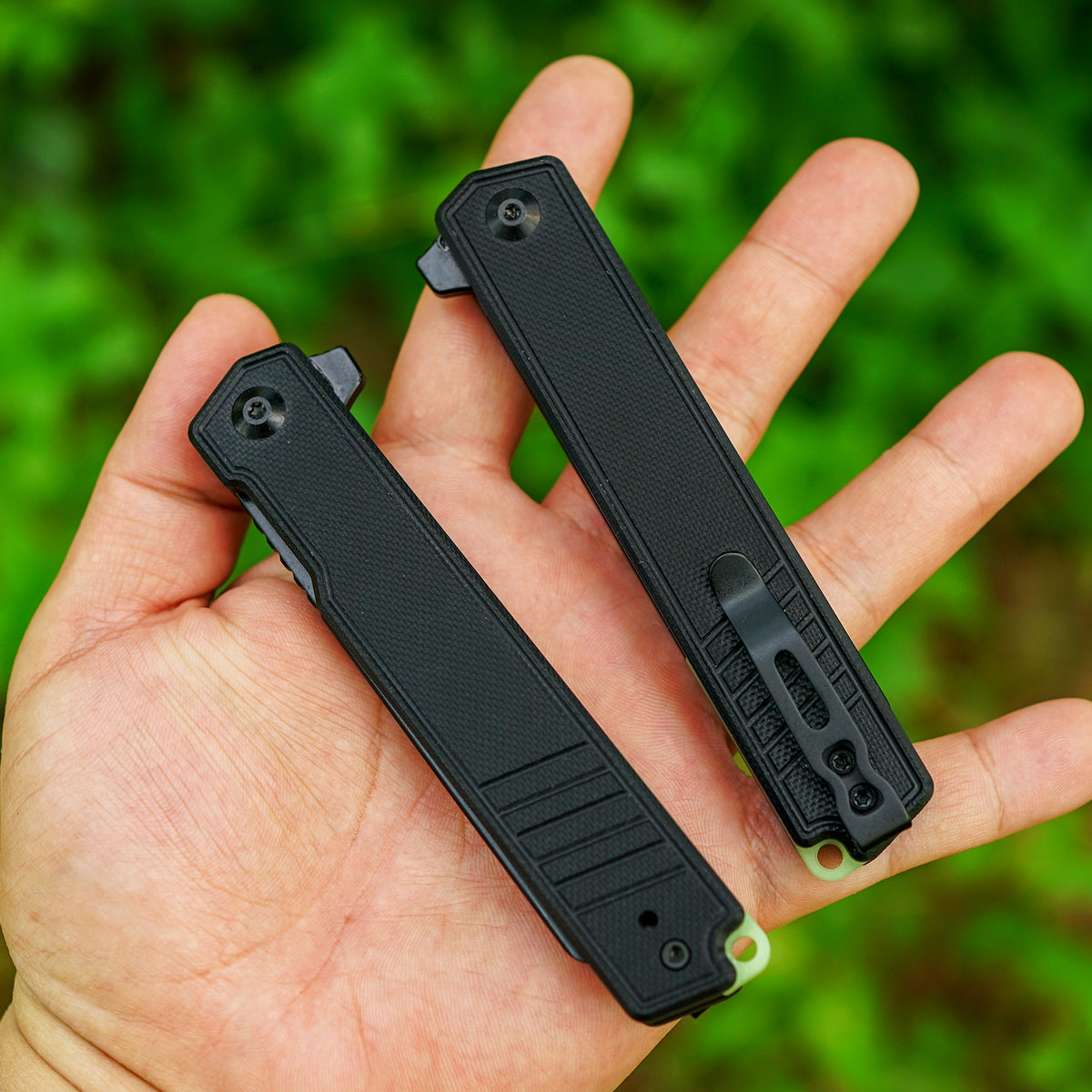 FORESAIL  EDC Folding Pocket Knife,3.54IN DC53 Steel Blade,4.5IN G10 Handle with Glow-in-the-Dark Backspacer, Ball Bearing Pivot EDC Utility Knife with Reversible Clip for Daily Camping Outdoor Use