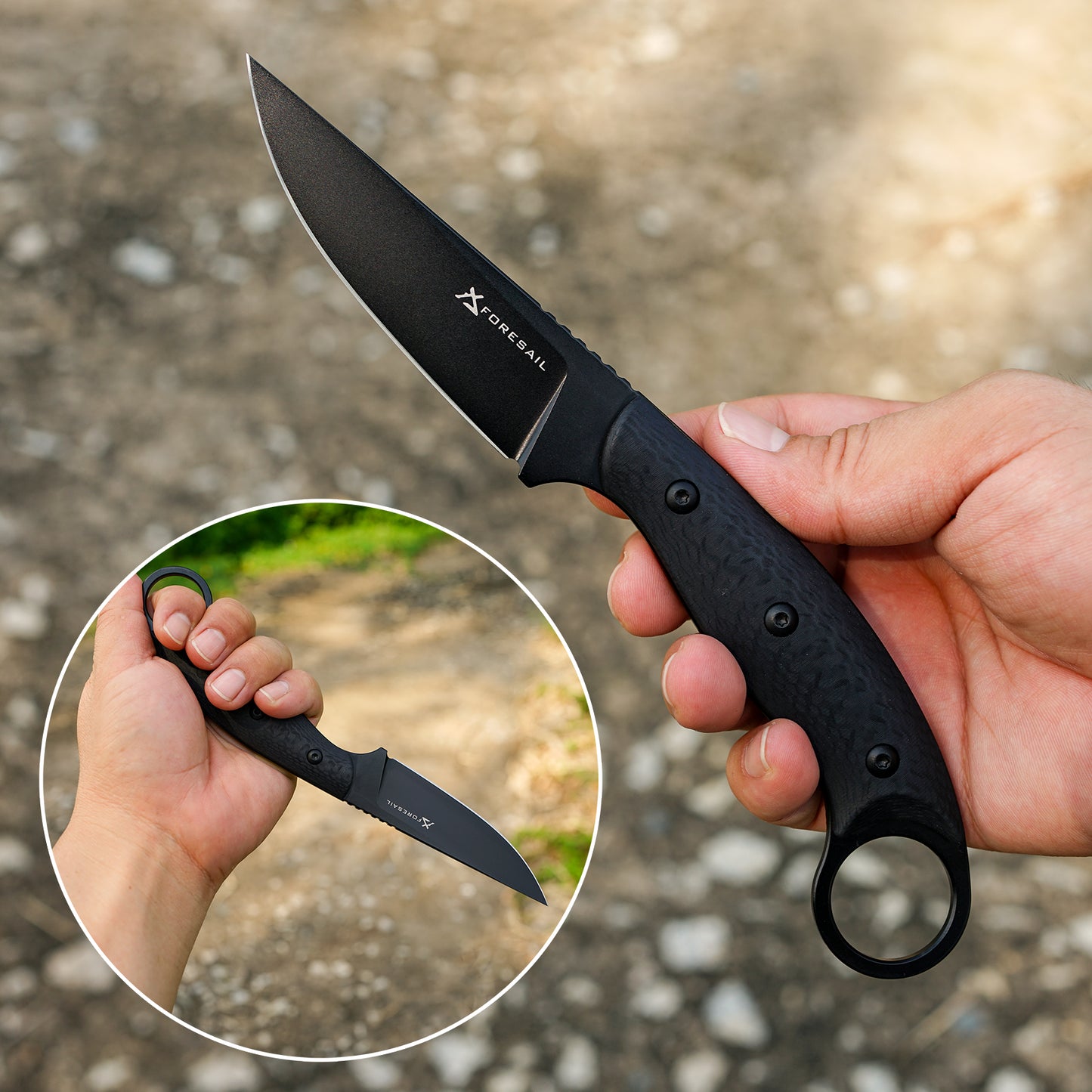 FORESAIL Fixed Blade Knife,With 3.46in AUS-10 Steel Blade.new material handle made by fusing G10 and carbon fiber,with Kydex Sheath,Fixed Blade EDC Knife,Outdoor Hiking Camping Knives