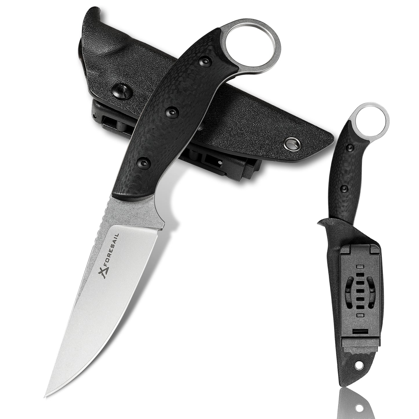 FORESAIL Fixed Blade Knife,With 3.46in AUS-10 Steel Blade.new material handle made by fusing G10 and carbon fiber,with Kydex Sheath,Fixed Blade EDC Knife,Outdoor Hiking Camping Knives