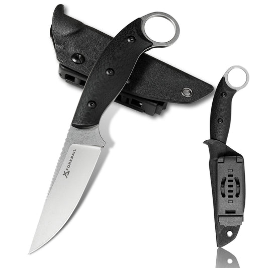 FORESAIL Fixed Blade Knife,With 3.46in AUS-10 Steel Blade.new material handle made by fusing G10 and carbon fiber,with Kydex Sheath,Fixed Blade EDC Knife,Outdoor Hiking Camping Knives