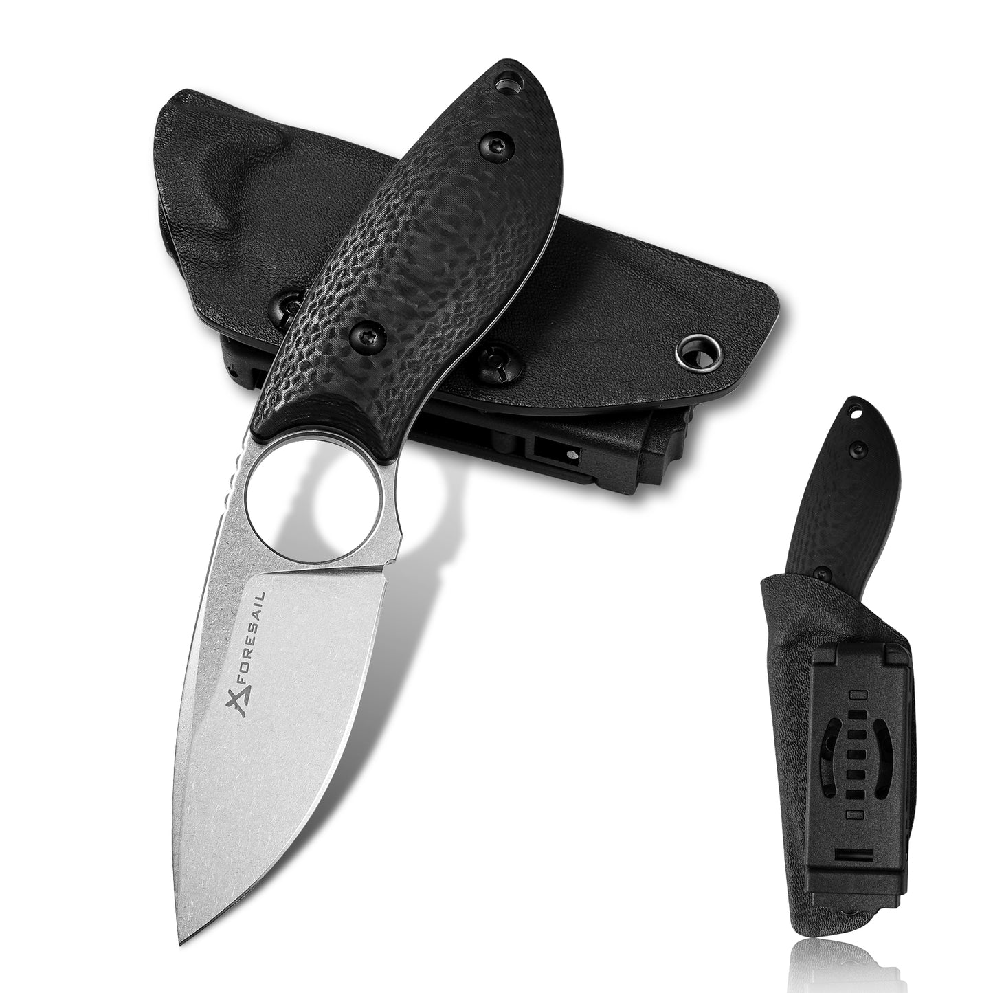 FORESAIL 6.77in Small Fixed Blade Knife,With 2.76in AUS-10 Steel Blade. new material handle made by fusing G10 and carbon fiber,with Kydex Sheath,Fixed Blade EDC Knife for Men Women, Outdoor Hunting Hiking Survival Camping Knives.
