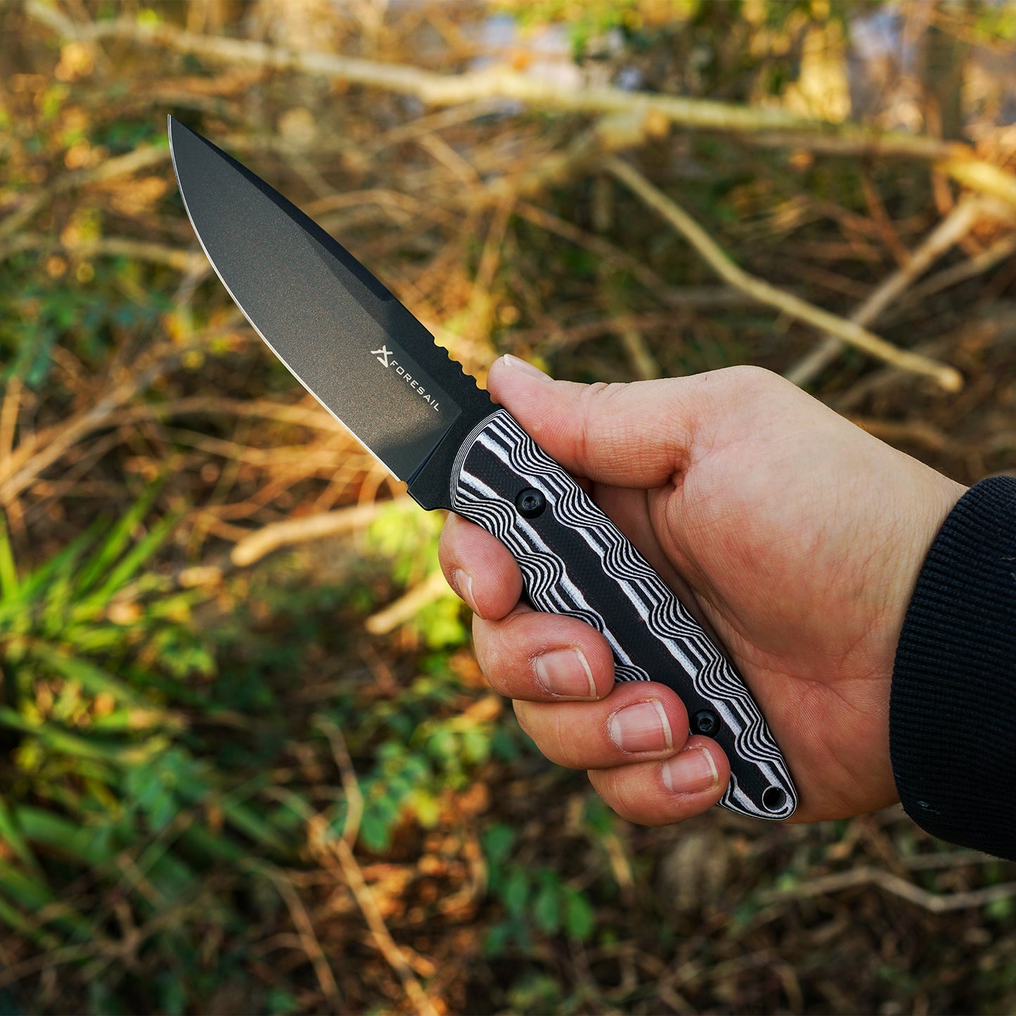 FORESAIL 8.27in Tactical Knife, DC53 Steel Fixed Blade with Tactical Kydex Sheath,Black and white knife handle，Ideal for Outdoor Survival, EDC Camping, Mountaineering, Travel, and Fishing Utility Knife