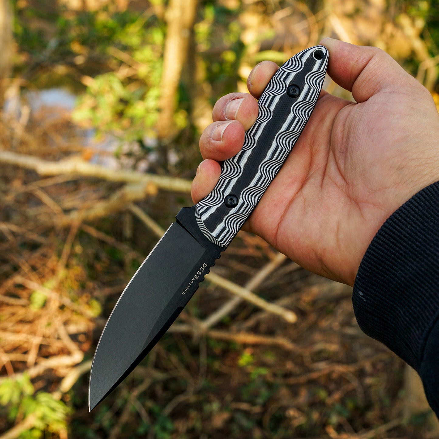 FORESAIL 8.27in Tactical Knife, DC53 Steel Fixed Blade with Tactical Kydex Sheath,Black and white knife handle，Ideal for Outdoor Survival, EDC Camping, Mountaineering, Travel, and Fishing Utility Knife