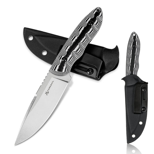 FORESAIL 8.27in Tactical Knife, DC53 Steel Fixed Blade with Tactical Kydex Sheath,Black and white knife handle，Ideal for Outdoor Survival, EDC Camping, Mountaineering, Travel, and Fishing Utility Knife