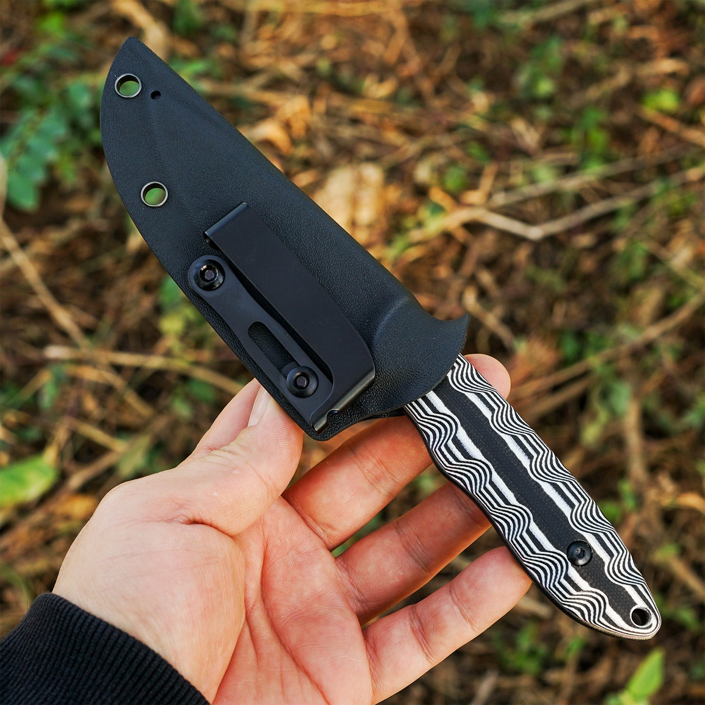 FORESAIL 8.27in Tactical Knife, DC53 Steel Fixed Blade with Tactical Kydex Sheath,Black and white knife handle，Ideal for Outdoor Survival, EDC Camping, Mountaineering, Travel, and Fishing Utility Knife