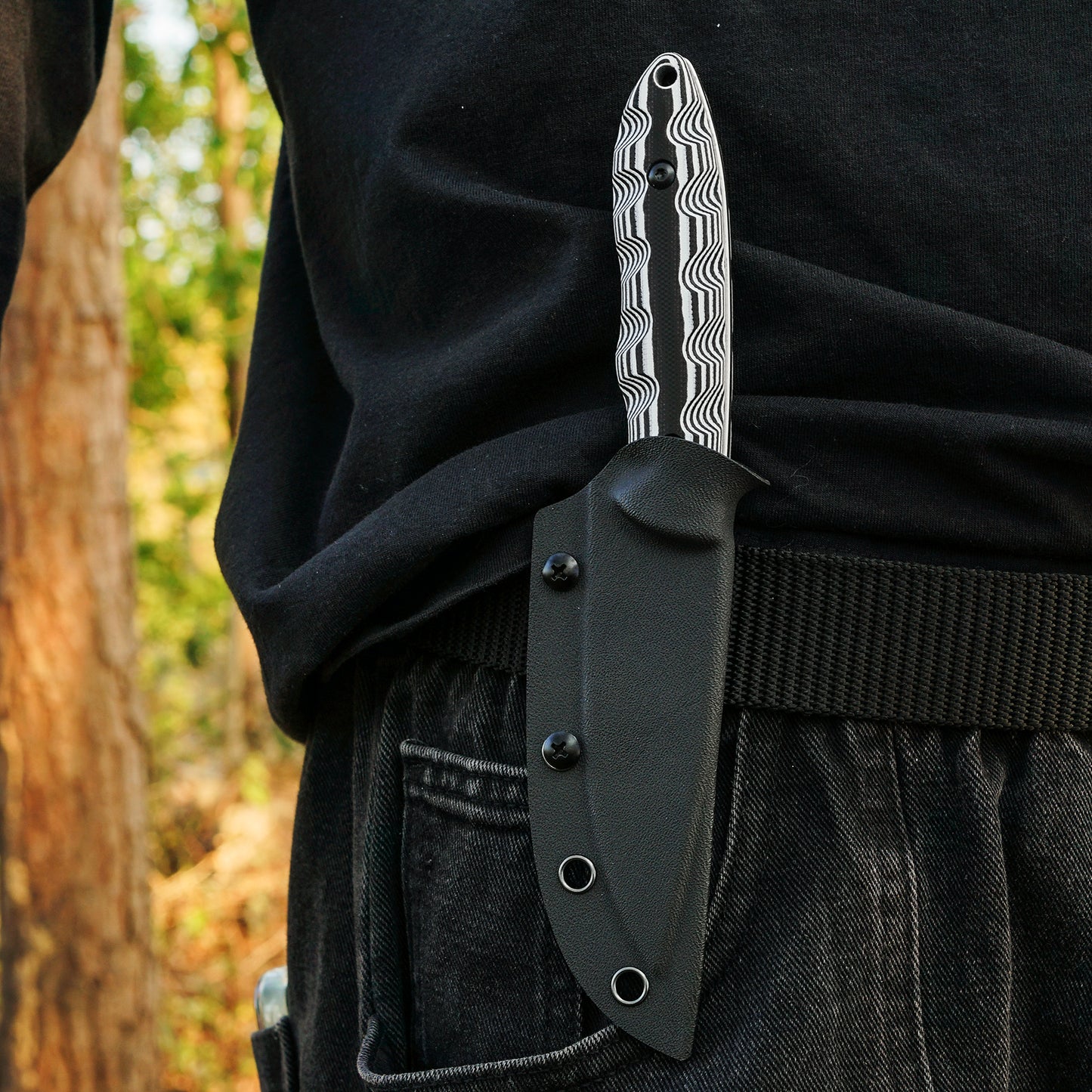 FORESAIL 8.27in Tactical Knife, DC53 Steel Fixed Blade with Tactical Kydex Sheath,Black and white knife handle，Ideal for Outdoor Survival, EDC Camping, Mountaineering, Travel, and Fishing Utility Knife