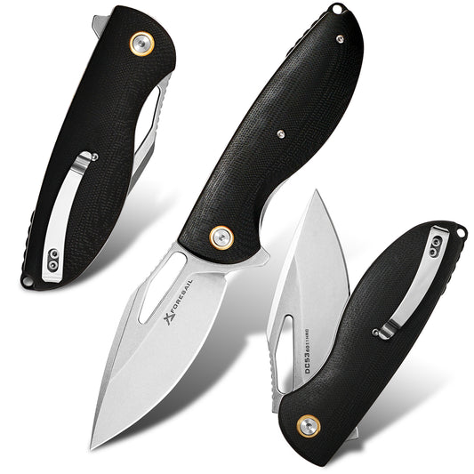 FORESAIL   Flipper Folding Pocket Knife for EDC,3.39in DC53 Steel,G10 Handle. (Silver) Flipper Knife, Smooth Action, Comfortable Grip, Liner Lock, Deep Carry Clip,Sharp Knife for Hiking Camping,Outdoor EDC