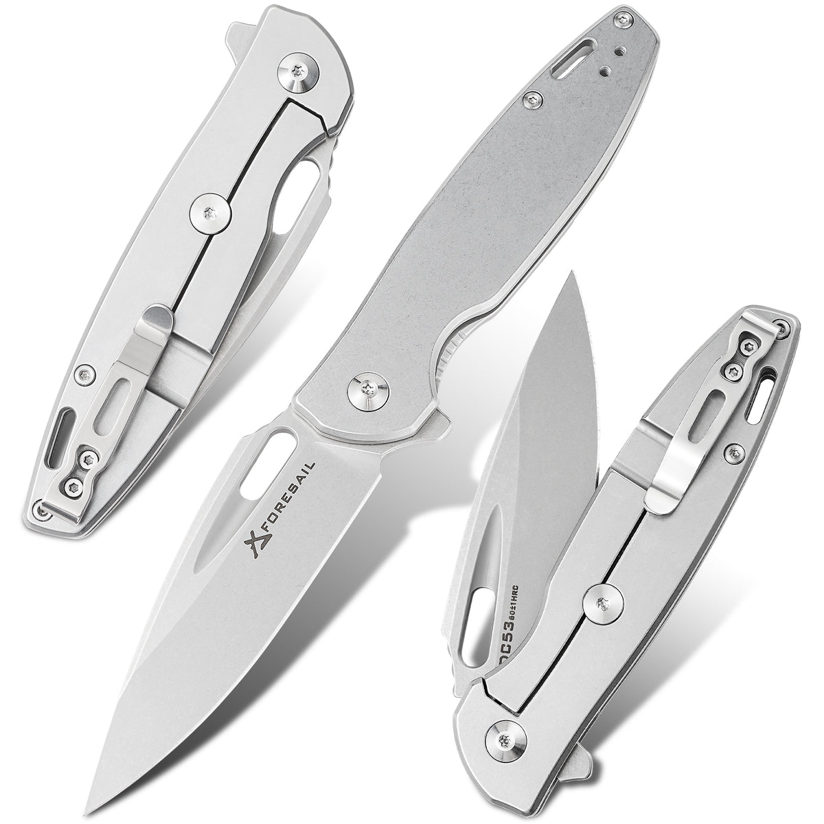 FORESAIL Folding Pocket Knife for men,3.39in DC53 Steel,Frame Lock Ball Bearing,All Metal Handle Stainless Steel,Frame Lock,pocket Clip,EDC Carry Small Knives,Flipper,Outdoor Camping Fishing.