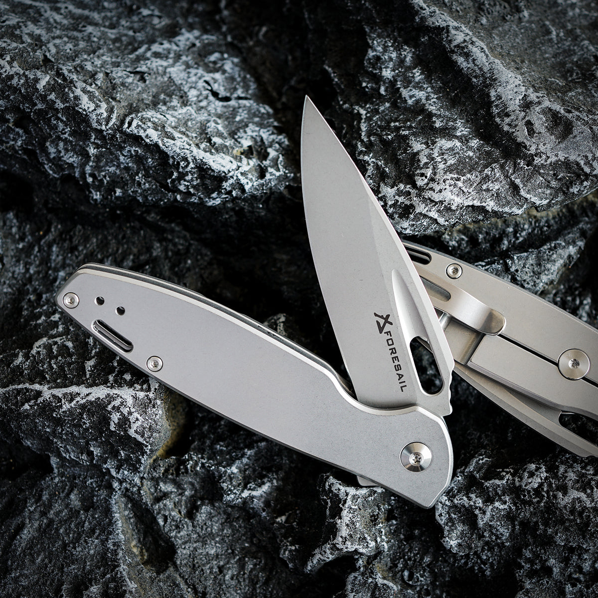 FORESAIL Folding Pocket Knife for men,3.39in DC53 Steel,Frame Lock Ball Bearing,All Metal Handle Stainless Steel,Frame Lock,pocket Clip,EDC Carry Small Knives,Flipper,Outdoor Camping Fishing.