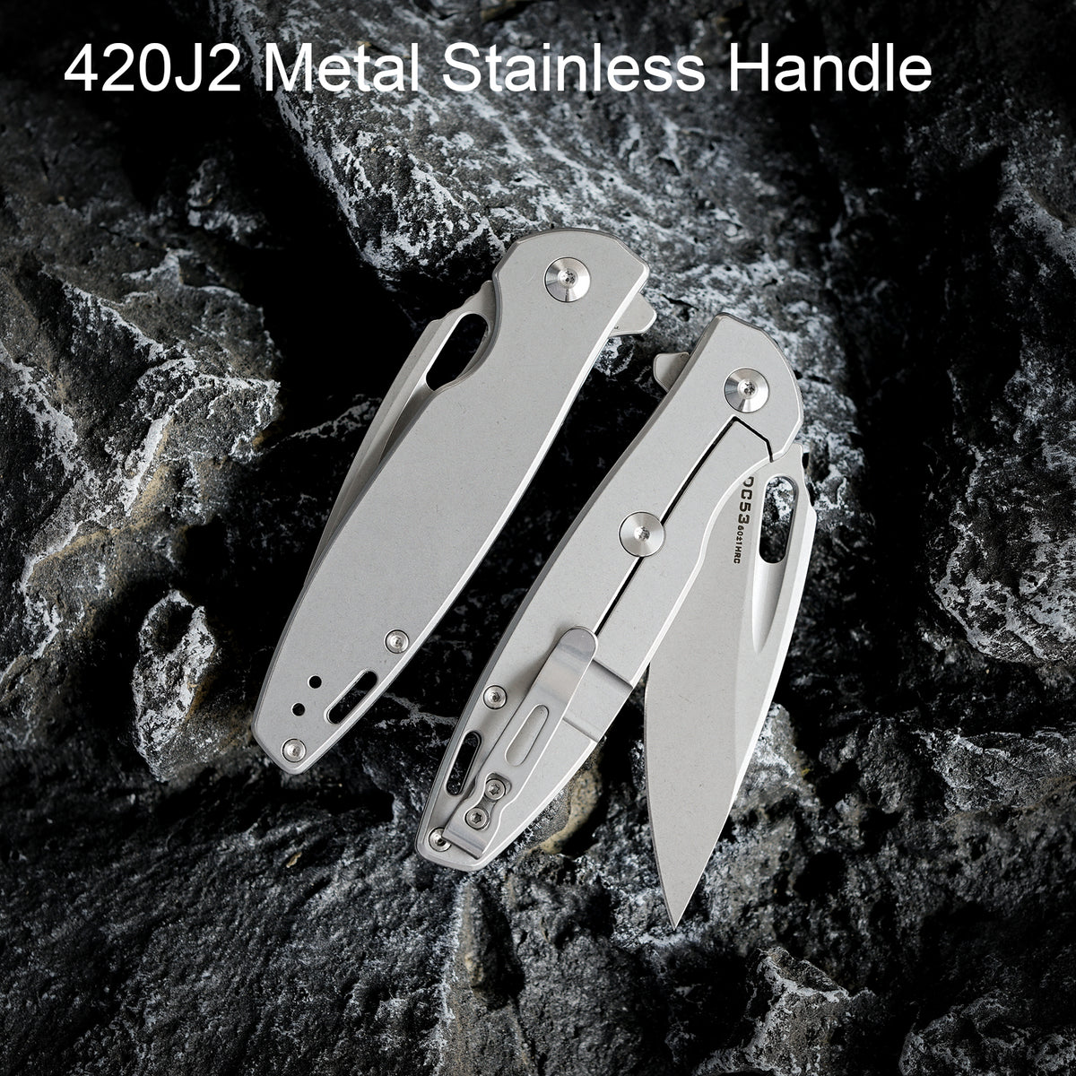 FORESAIL Folding Pocket Knife for men,3.39in DC53 Steel,Frame Lock Ball Bearing,All Metal Handle Stainless Steel,Frame Lock,pocket Clip,EDC Carry Small Knives,Flipper,Outdoor Camping Fishing.