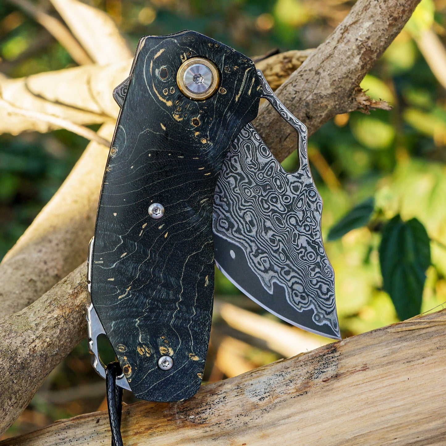 VNLA Handmade Damascus Steel Pocket folding Knife.2.45in High Sharp Blades folding knife,Stabilized cured wood handles.With Cowhide Sheath.Men's EDC Knife for Outdoor Adventure.Travel Hiking Camping Knife.