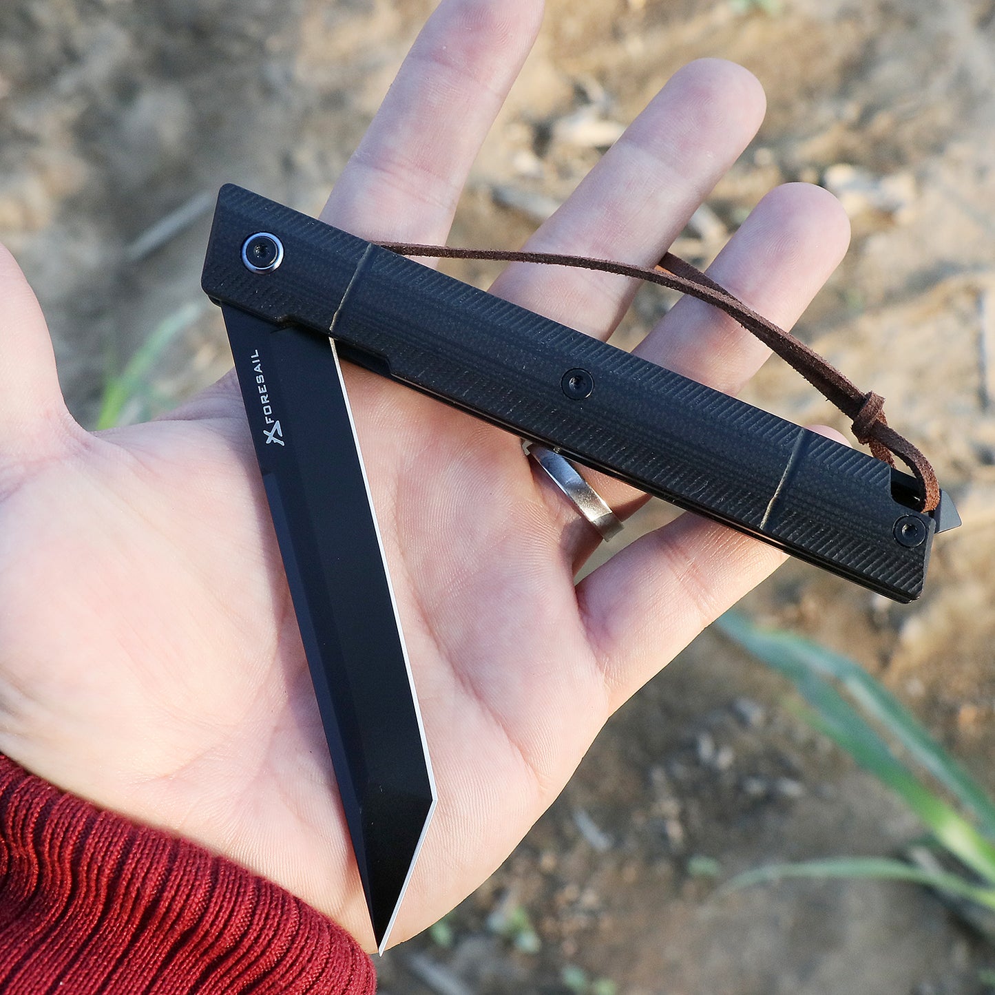 FORESAIL Folding pocket knives PVD DC53 Steel Blade Outdoor Camping EDC knife(Black PVD TantoPoint Blade)